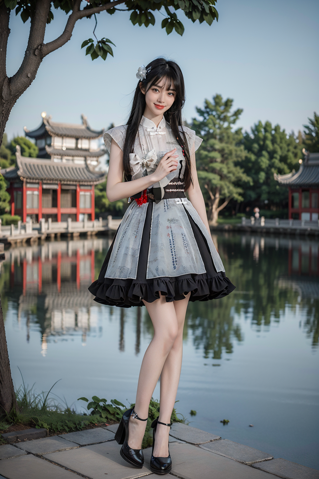 00107-2589993501-best quality, masterpiece, photorealistic, 1girl, solo, full body, standing, long black straight hair, blunt bangs, looking at v.png